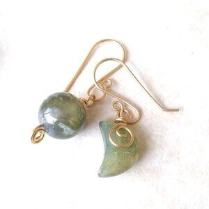 Asymmetrical India Agate Moon Earrings! Wire Wrapped! Feminine! Alluring & Sexy!